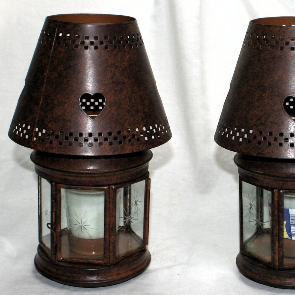 Vintage Yankee Candle Glass & Metal Tea Light Candle Lanterns - Set of 2